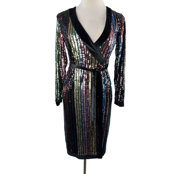 Lulu's Pretty Prismatic Rainbow Striped Sequin Midi Robe Dress TS Era's Style S - Picture 13 of 15